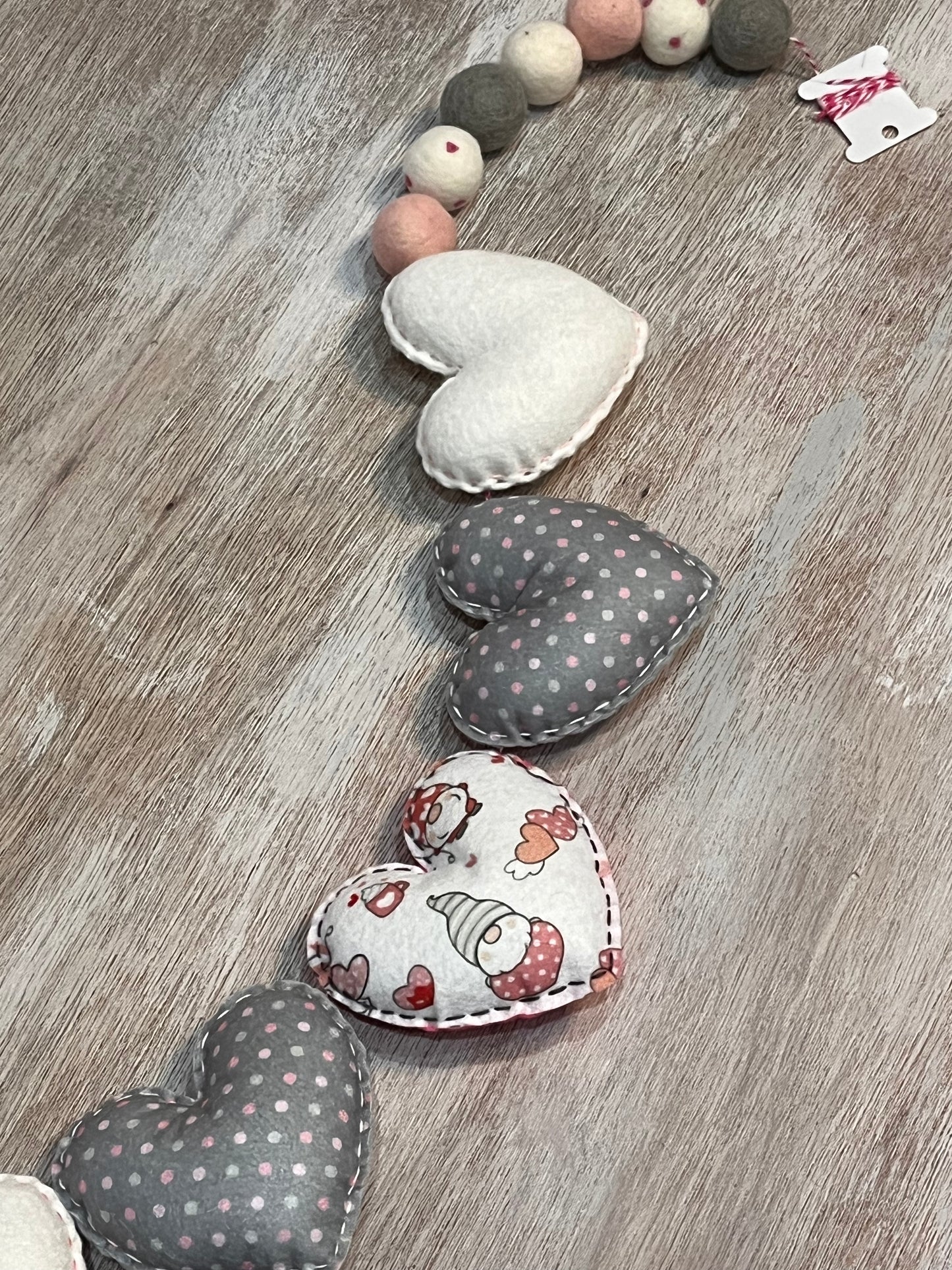 Gray & Pink Hearts with Poms