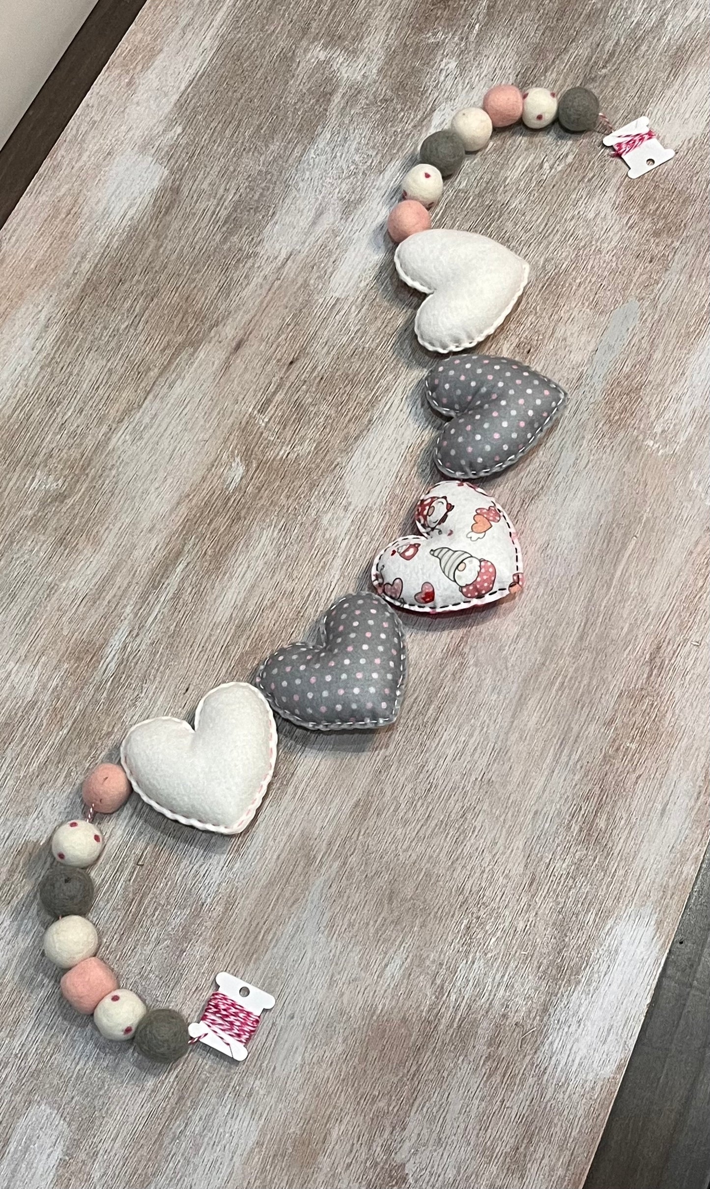 Gray & Pink Hearts with Poms