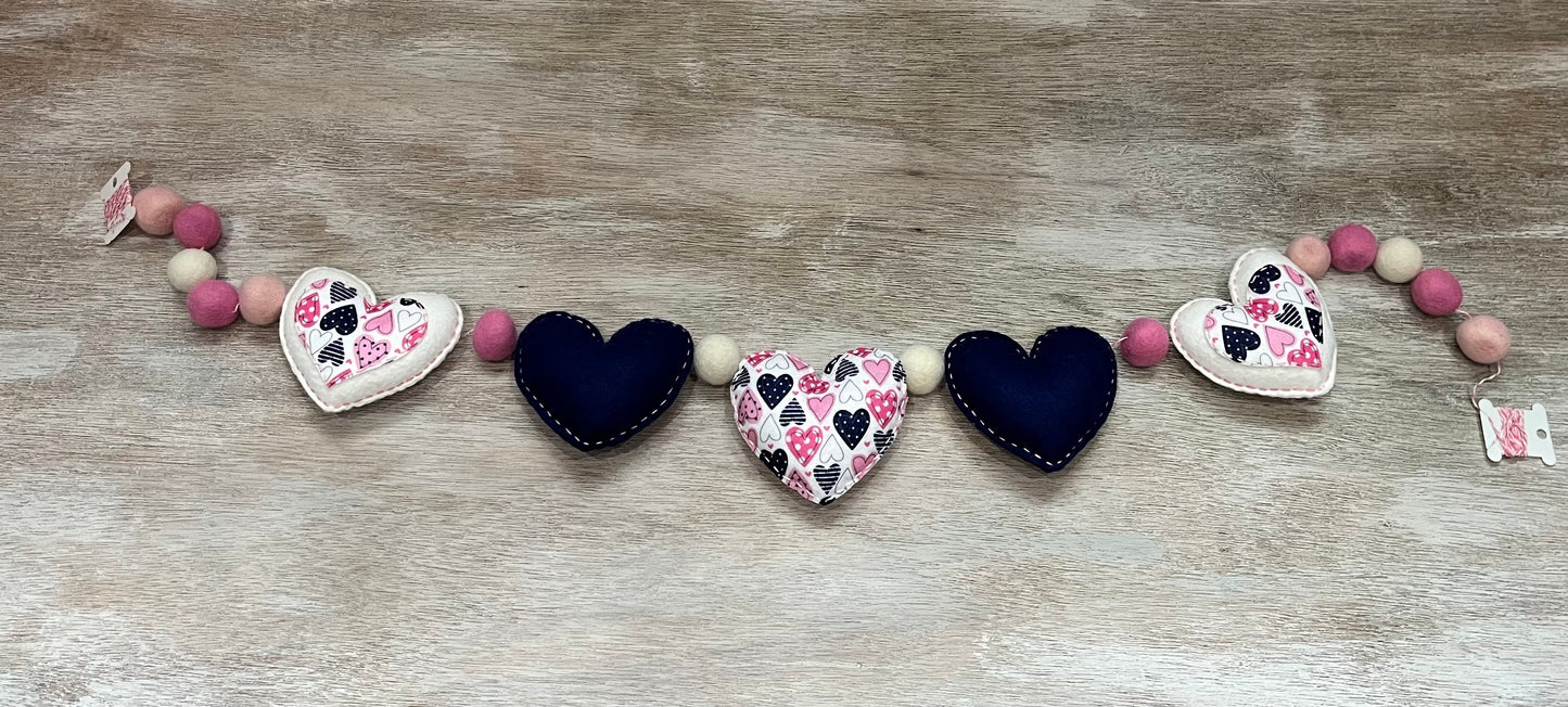 Navy Hearts with Poms