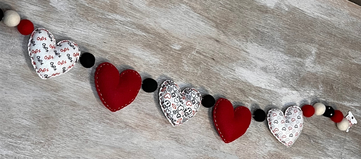 Red, White, Black Hearts with Poms