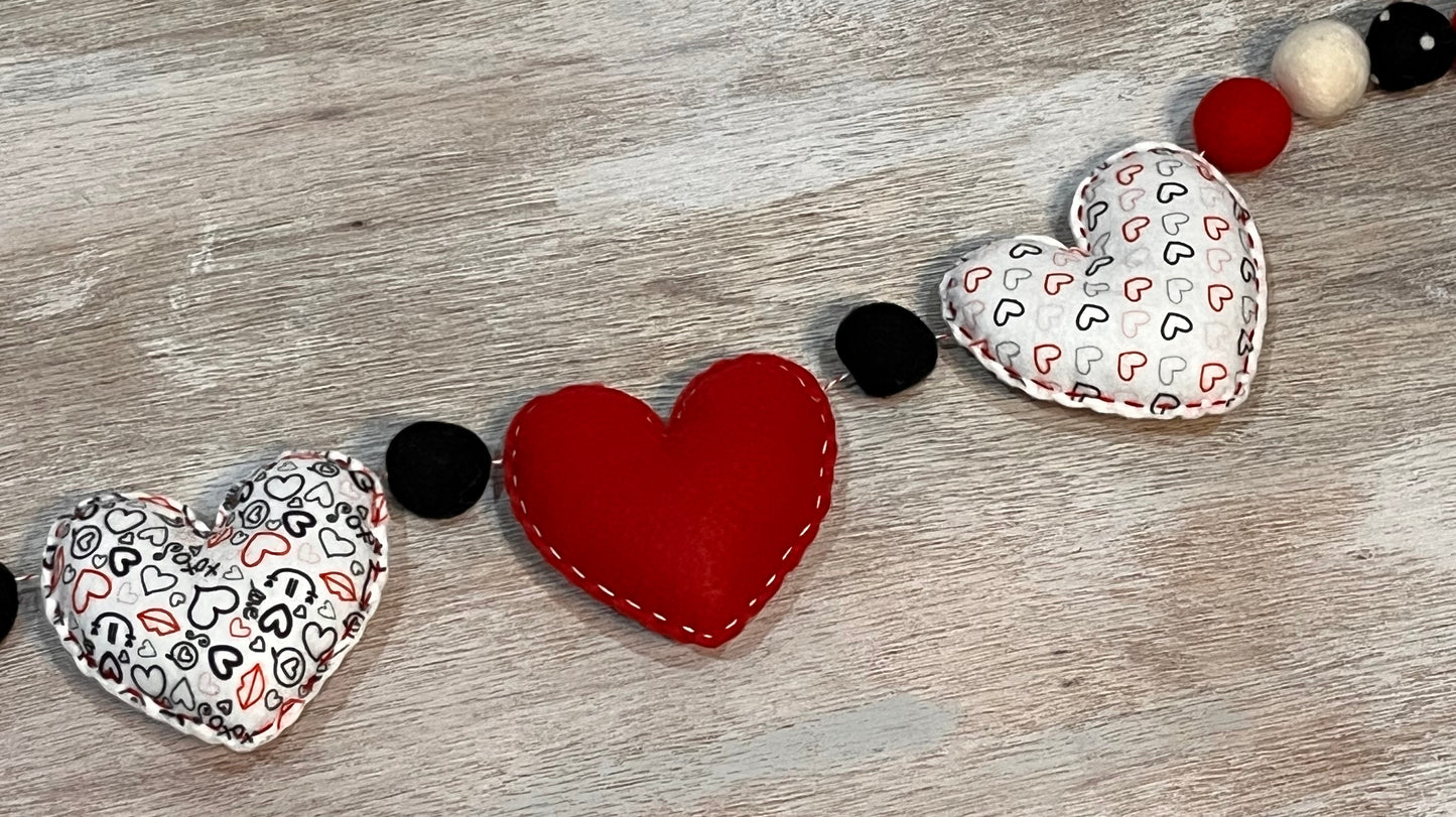 Red, White, Black Hearts with Poms
