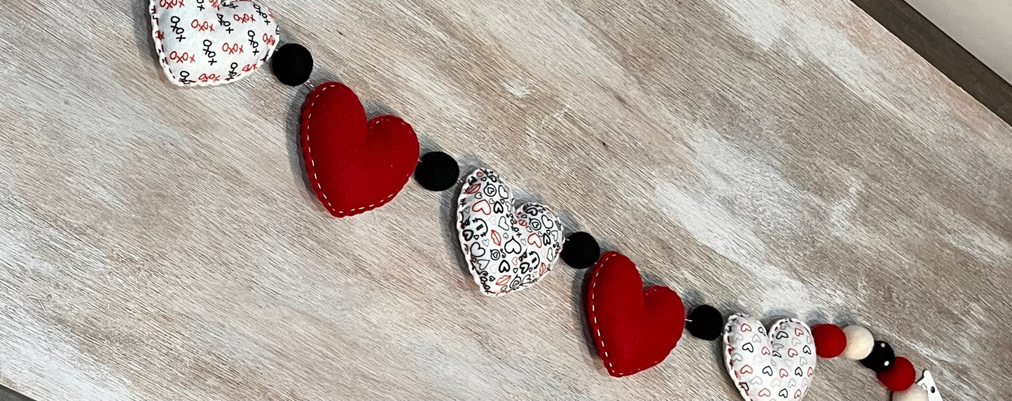 Red, White, Black Hearts with Poms