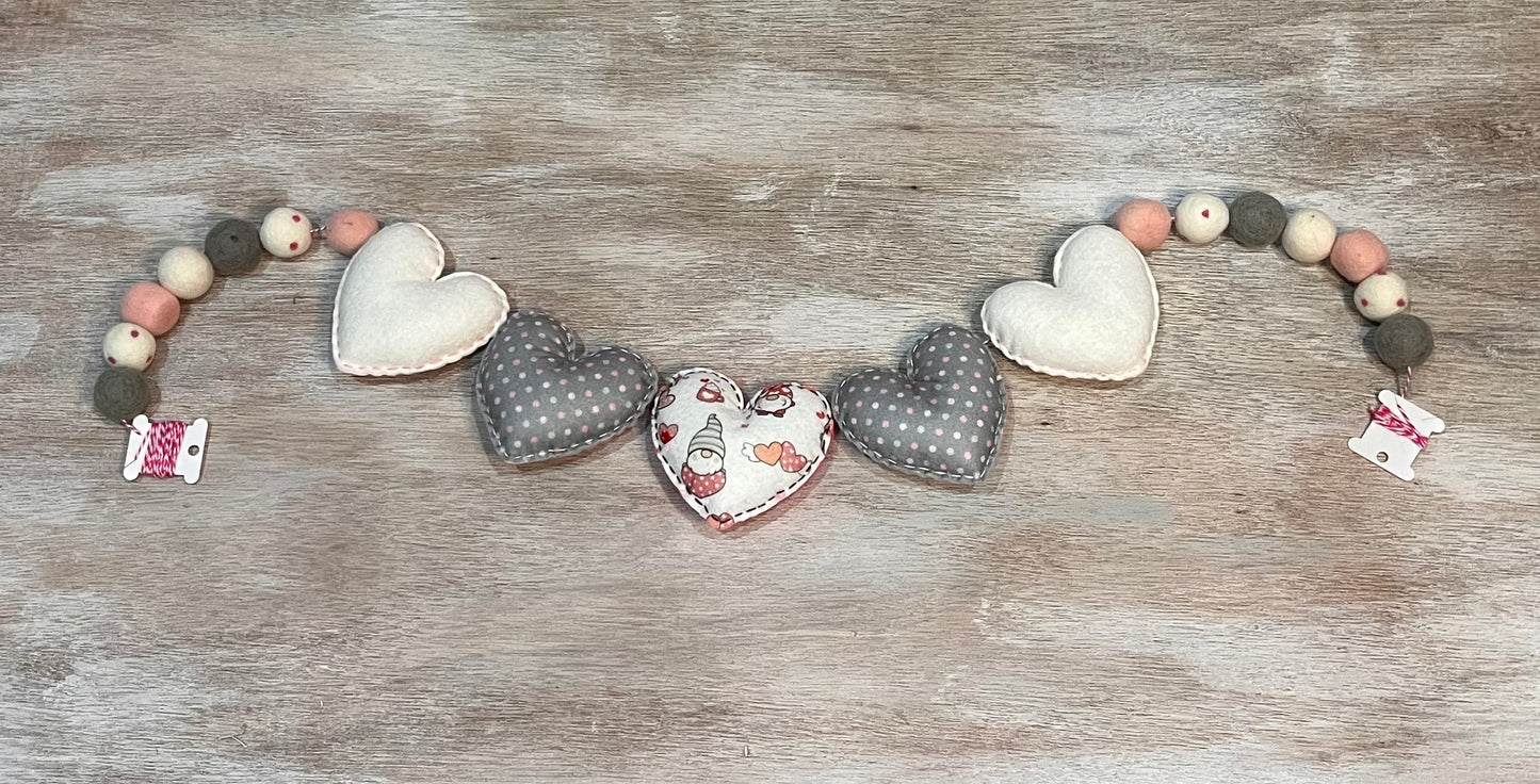 Gray & Pink Hearts with Poms