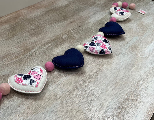 Navy Hearts with Poms